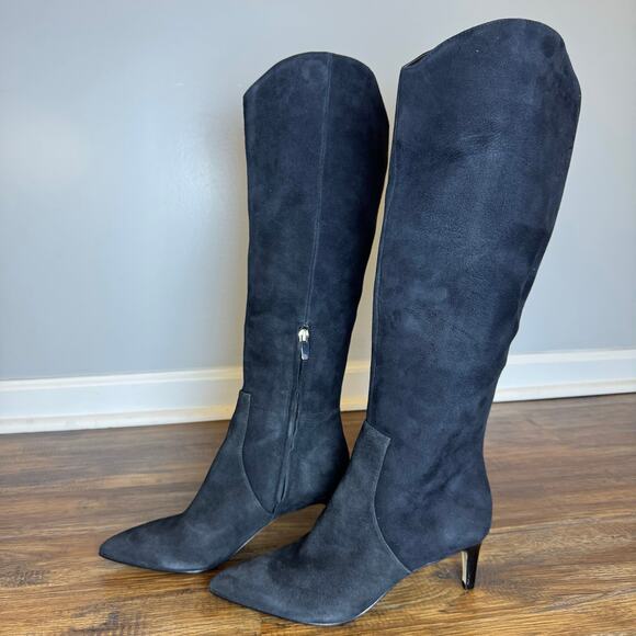 Nine West 8M WNSIRENA leather tall knee high kitten heel boots microfiber - Picture 12 of 13